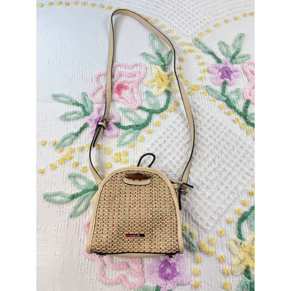Simply Noelle Straw Woven Crossbody Bag Beige Tan Multi Color Accent strap